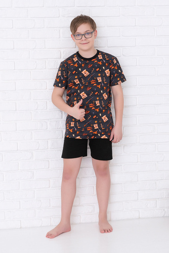 Пижама за момчета с къс ръкав, панталон Италианска мода - графит/черно