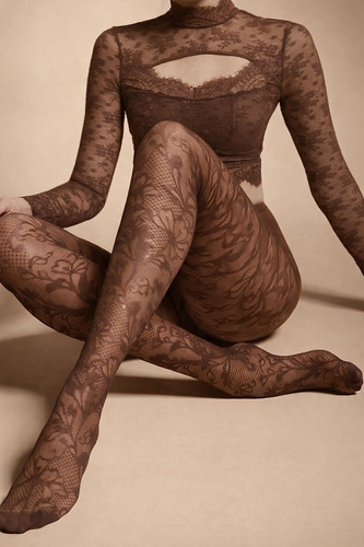 Дамски чорапогащник Knittex Chantilly 30 den – дантелен флорален десен mocca