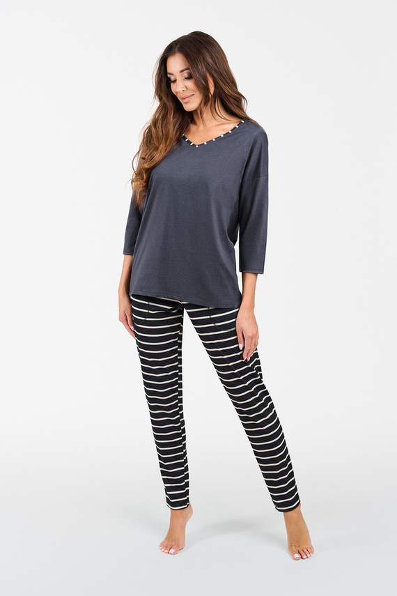 Betty Дамска пижама с 3/4 ръкав и дълъг панталон Италианска мода - графит/графит