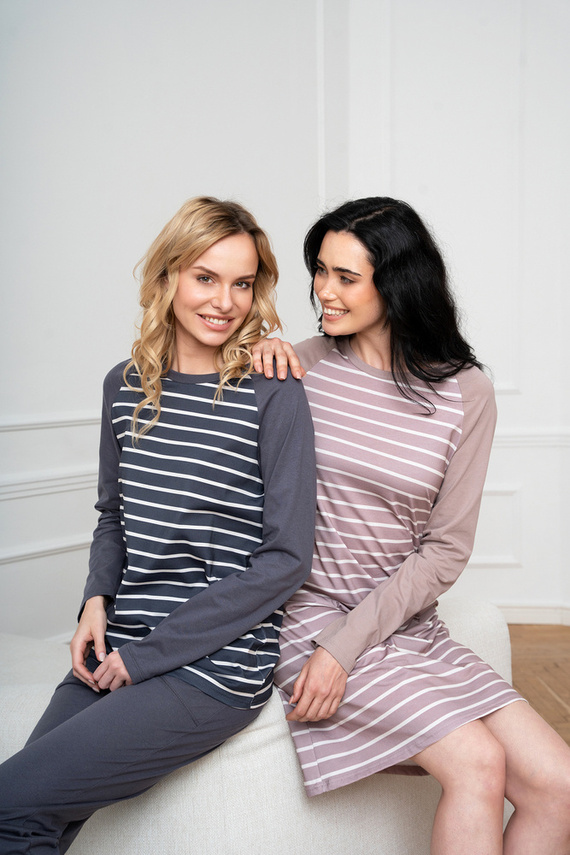 Oda Дамска пижама с дълъг ръкав и дълъг панталон Италианска мода - графит/графит