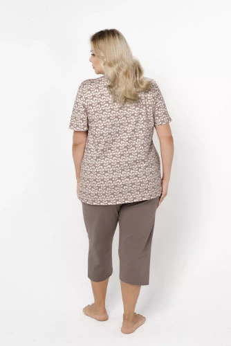 Ramira Дамска пижама с къс ръкав и 3/4 панталон Италианска мода - принт/капучино