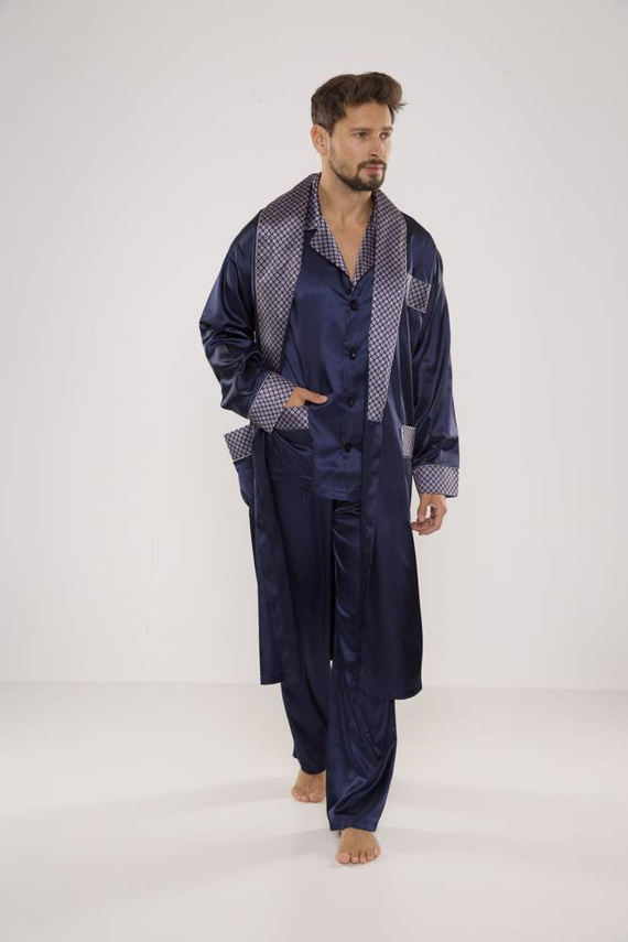 939 Мъжка сатенена пижама - тъмносиня 