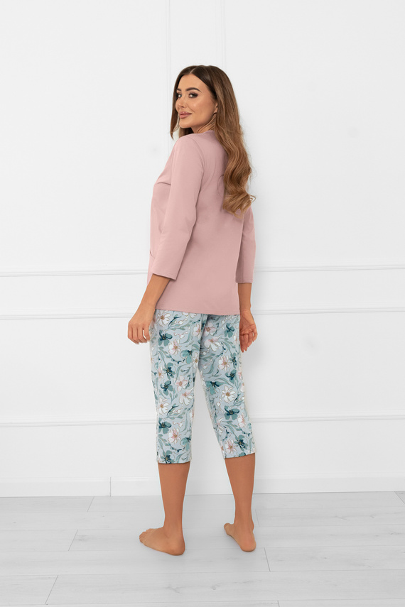 Дамска пижама Sekwoja - памучна, с 3/4 ръкав и панталон, с копчета Италианска мода  