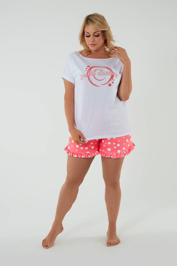 Raba Дамска пижама с къс ръкав, къси панталони Италианска мода - бяло/малиново