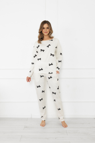 Дамска пижама Figaro - екрю, памук, дълъг ръкав + дълъг панталон Италианска мода