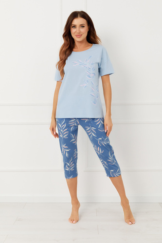 Дамска пижама ERULA Italian Fashion памук къс ръкав панталон 3/4
