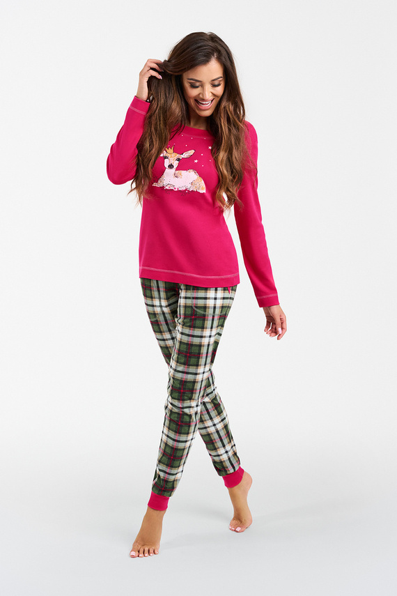 Zonda Дамска пижама с дълъг ръкав и дълъг панталон Италианска мода - амарант/принт