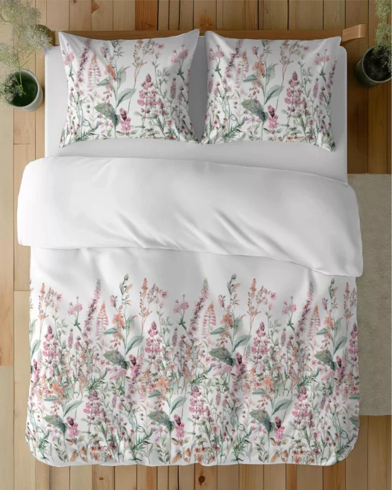 5485 A Detexpol Satin Stories сатенено спално бельо бяло-розово | 100% памук, сатенирана тъкан, цип, подаръчна опаковка