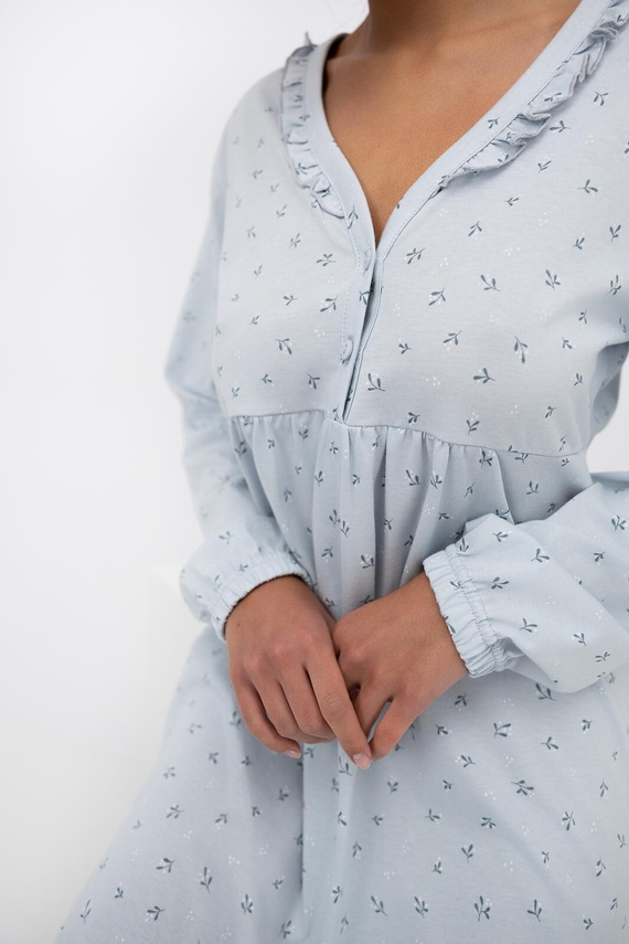 Дамска нощница Lucille Sensis с гълъбов принт - памучна нощница с волани