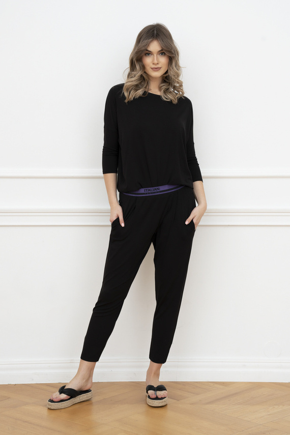 Стил Дамски комплект с 3/4 ръкав, дължина.италианска мода панталони черни