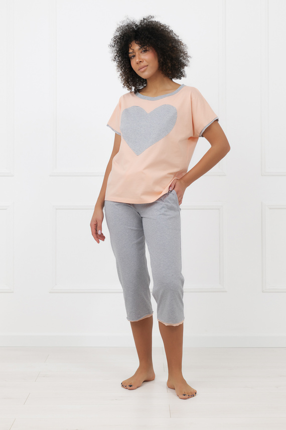 Дамска пижама Sabrina Italian Fashion 100% памук – къс ръкав, панталон 3/4