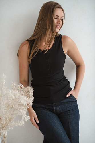 Тениска за бременни и кърмачки Tummy - рипсирана, с презрамки Milk&Love черна