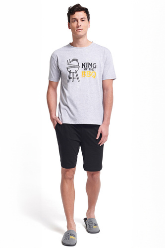 Gianna Мъжка пижама Sorbetto сива – къси ръкави, шорти, щампа, памук