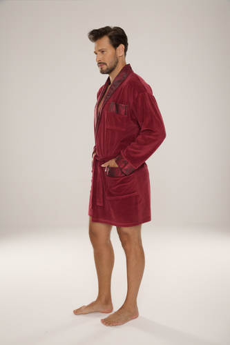 866 Noble Мъжки велурен халат De Lafense - къс, елегантен, памук - бордо