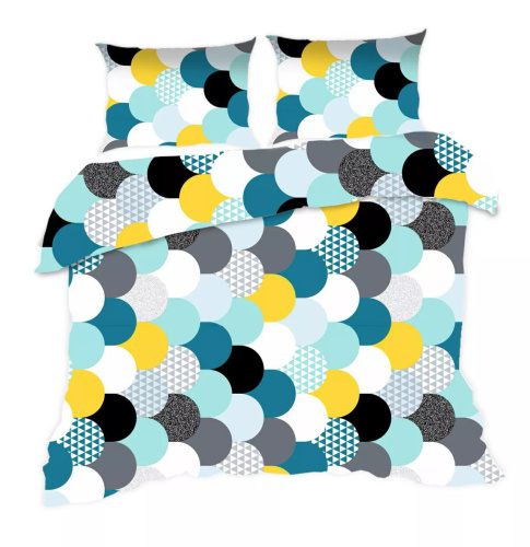 537N Класическо памучно спално бельо E24 Extra Turquoise Geometry – 100% памук, издръжливо, цветно, комплект от 2 части