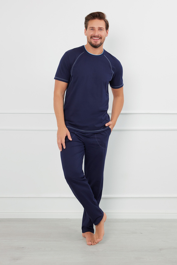 Salomon Мъжка пижама с къс ръкав и дълъг панталон Италианска мода - тъмносиньо/синьо