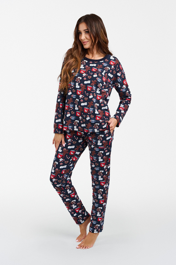 Бисквитки Дамска пижама с дълъг ръкав и дълъг панталон Италианска мода - принт