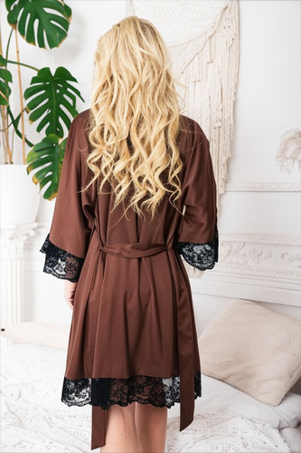 Sumi Kalimo - дамски сатенен тоалет с дантела, елегантен кафяв тоалет с колан