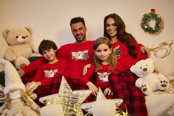 594/185 592/185 Зимна пижама Cornette за момичета - Коледа, Червена, Памучна