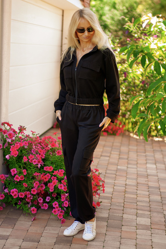 Памучен дамски анцуг Mili Mirale, удобен комплект с джобове - полско производство - черен