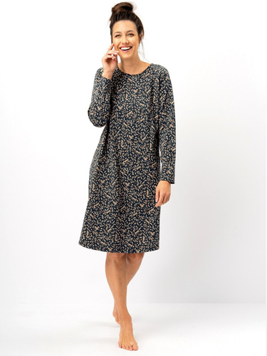 Дамска нощница Key LND 707, тъмносиня - памук, дълъг ръкав, удобна кройка