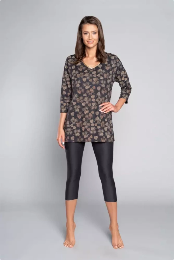 Pinnia Дамска пижама с 3/4 ръкав, 3/4 панталон Италианска мода - принт/графит 