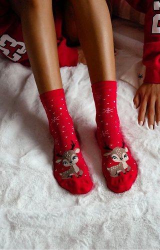 1283-036 Дамски чорапи Little Reindeer Milena червени - празнични, цветни, памучни