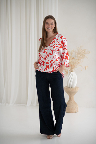 Блуза за бременни и кърмачки на цветя Mamafullness Milk&Love – вискоза, 3/4 ръкав, oversize