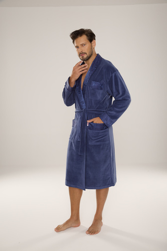 868 Благороден мъжки велурен халат De Lafense - елегантен, мек, първокласен, деним
