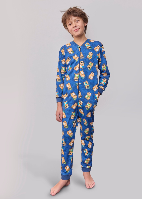 185/183 186/183 Детски гащеризон Capybara 2 за момче с корнет – памук, с цип и забавен принт