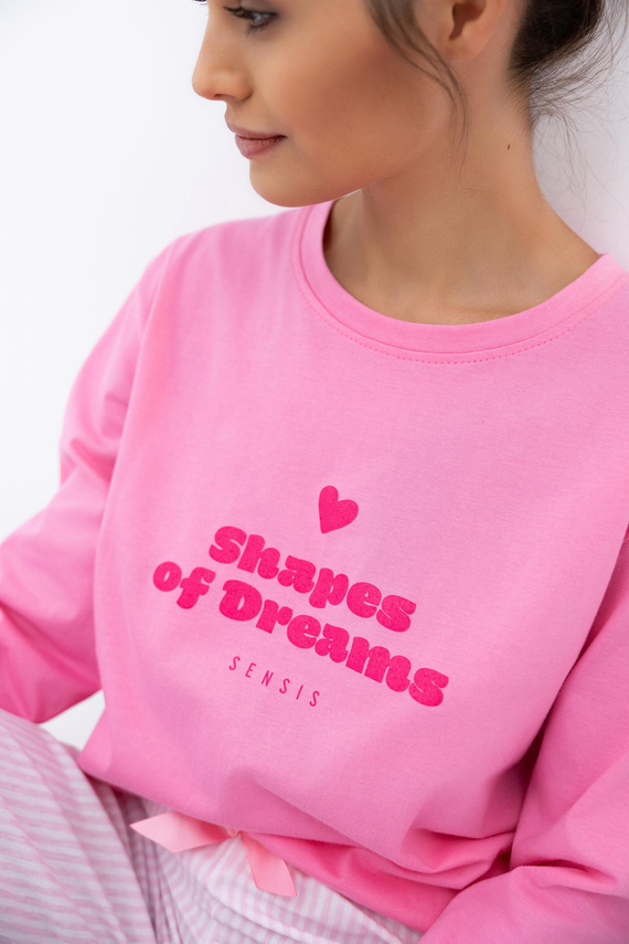 Дамска пижама Malaya Sensis - памучна тениска и дълъг панталон с панделка