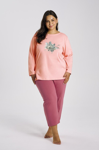 Patricia 3471 Дамска пижама TARO - памучна, 7/8 ръкав, цвят кайсия и удобна