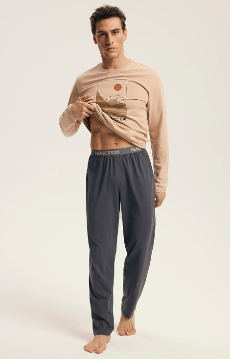 43474 Мъжки комплект пижама Luro Henderson Core – памук, горнище с щампа, дълги панталони