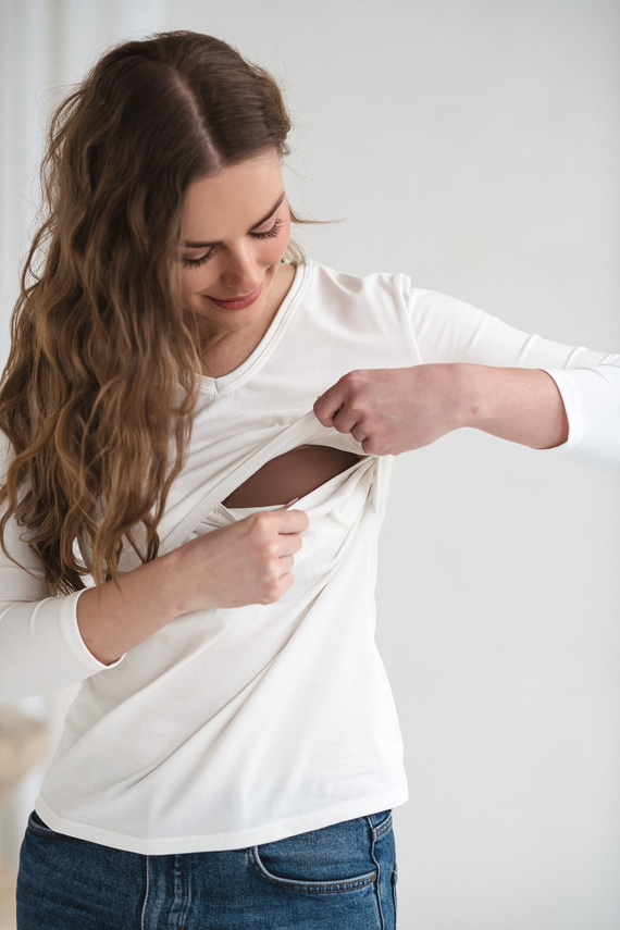 Milk&Love Milk Shirt блуза за бременни и кърмене 7/8 ръкав white