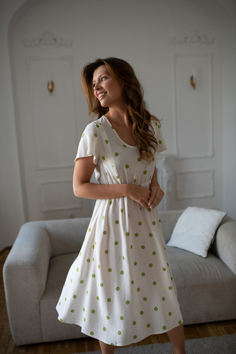 Lovely Dress Midi Milk&Love рокля за бременни и кърмещи с лен в пистачено на точки
