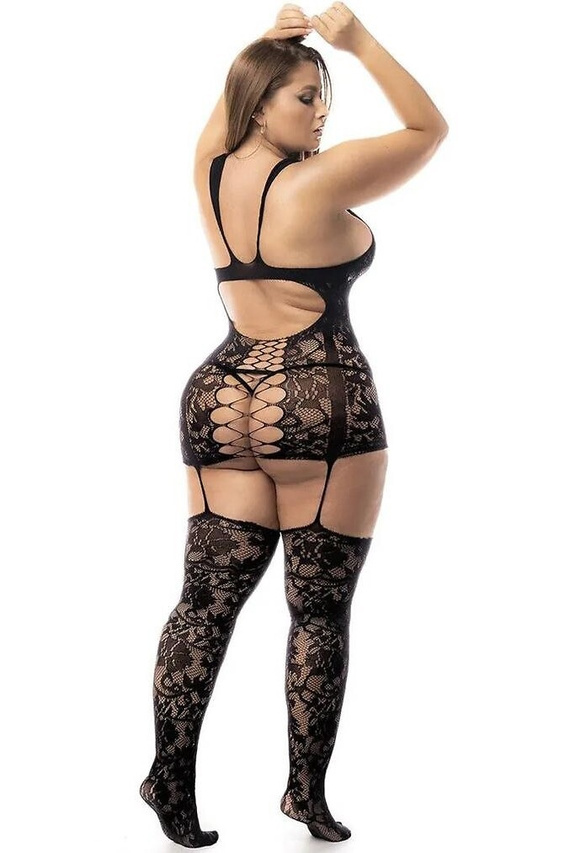 Дамско боди Mapale 7481 Romper Babydoll черно с дантела и открита гръб