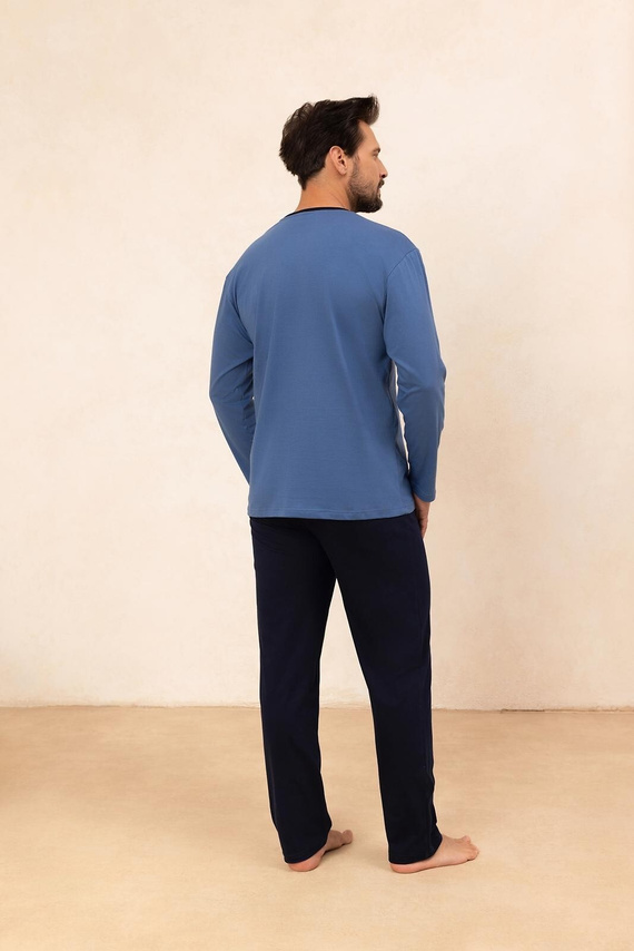 Regina 494 navy blue – мъжка памучна пижама с дълъг ръкав, класическа кройка