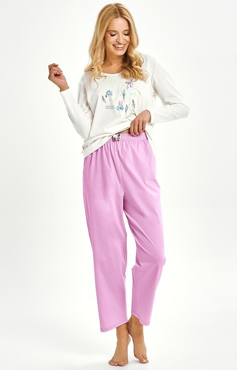 3459 Monica Дамска пижама Taro крем – 100% памук, дълъг ръкав, щампа на цветя