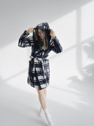 031 De Lafense одеяло за баня - топъл вълнен дамски халат за баня Super Cozy, сив