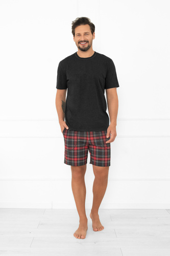 Rusoli мъжка пижама Италианска мода тъмен меланж - кариран памук къс удобен
