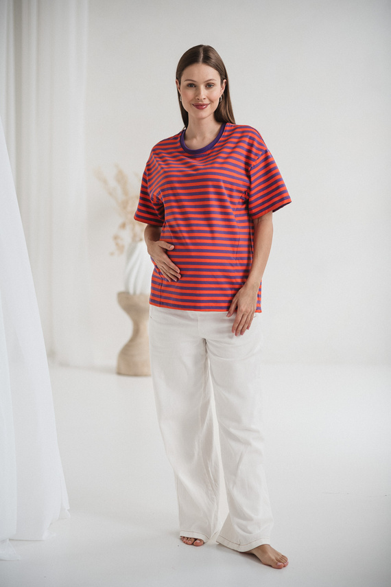 Тениска за бременност и кърмене Mamahood Milk&Love, лилаво и оранжево – удобна и стилна