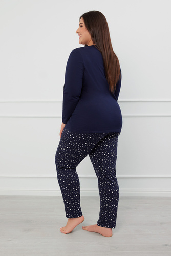 Arugia Дамска пижама с дълъг ръкав и дълъг панталон Италианска мода - морско синьо/принт