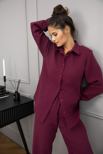 Дамска пижама Colette Sensis - муселин, памук, дълъг ръкав, закопчаване с копчета