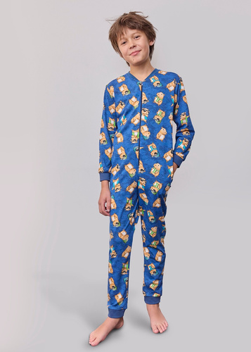 185/183 186/183 Детски гащеризон Capybara 2 за момче с корнет – памук, с цип и забавен принт