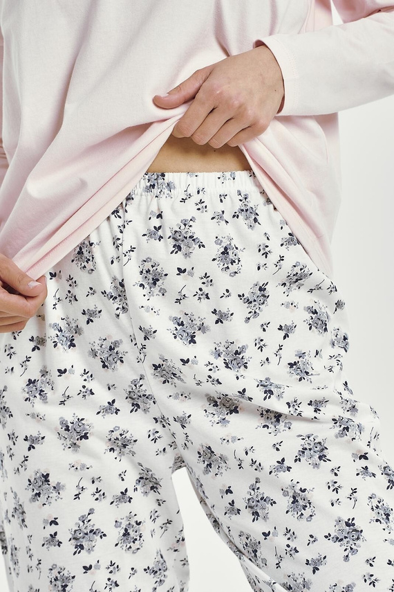 Дамска пижама Ella 3450 Taro, розов памук, дълъг ръкав, удобна