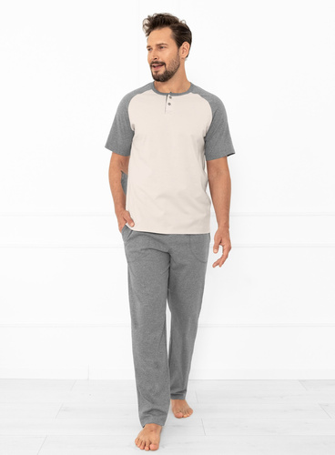 Alexander Italian Fashion мъжка пижама в бежов цвят - памук, поло и панталон