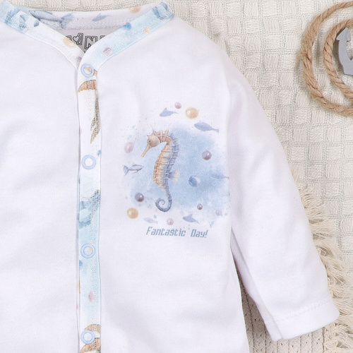 ABN-5451 Бебешки гащеризон Sea Of Joy Nini бял – органичен памук, закопчаване с щракване