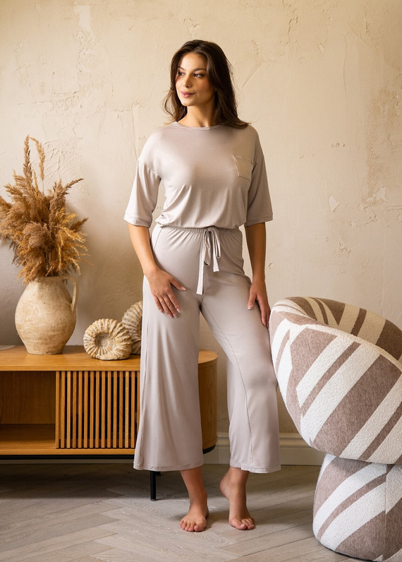 Дамска пижама MK34 Only You, бежова Belle Reverie - вискоза, къс ръкав, лека и чувствена