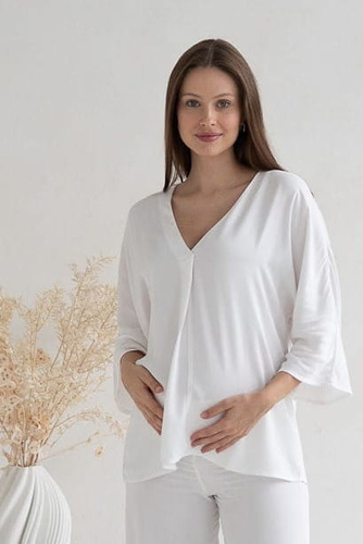 Mamafullness Milk&Love блуза за бременни и кърмачки бяла – вискоза, 3/4 ръкав, oversize