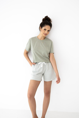 Дамска пижама Sensis Yara khaki памук къси панталони джобове